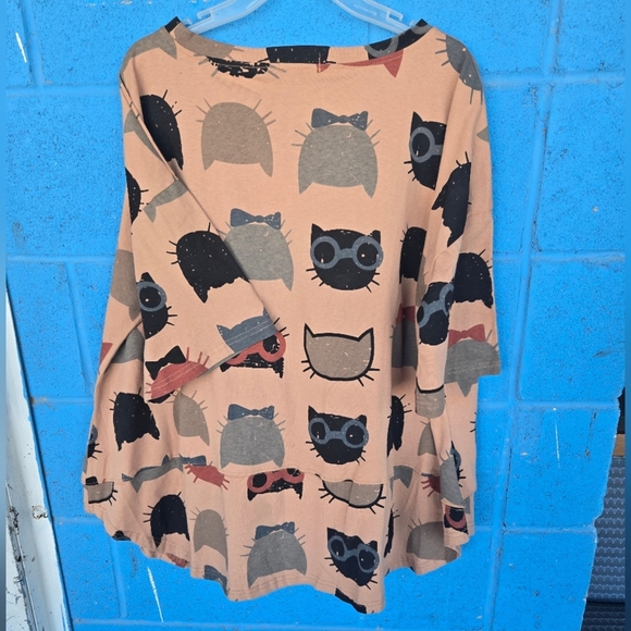 EllaZhu Brown Cat Short SleeveBaggy Tunic Shirt Womens Size One Size - Picture 10 of 12